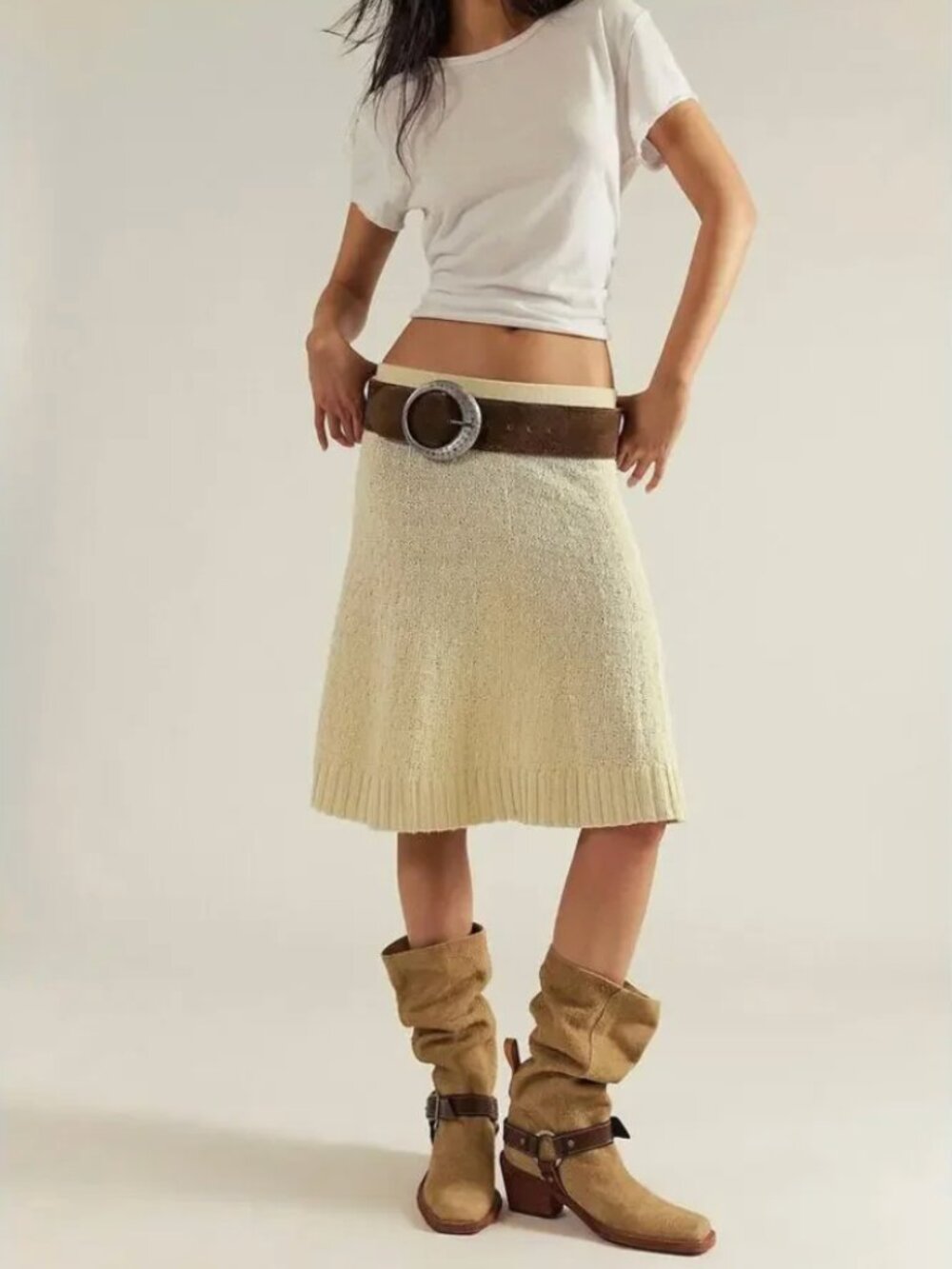 Free-Est Free People | Asher Skirt Cotton Knit in Cream | Size Small